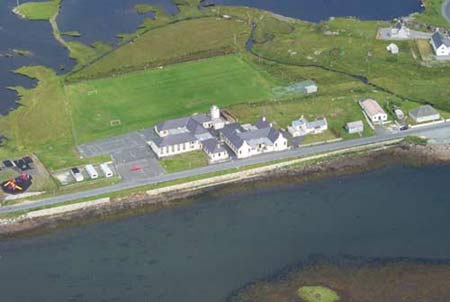Aerial view of school, with playarea to left